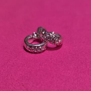 Monet Clip On Silvertone Hoop Earrings